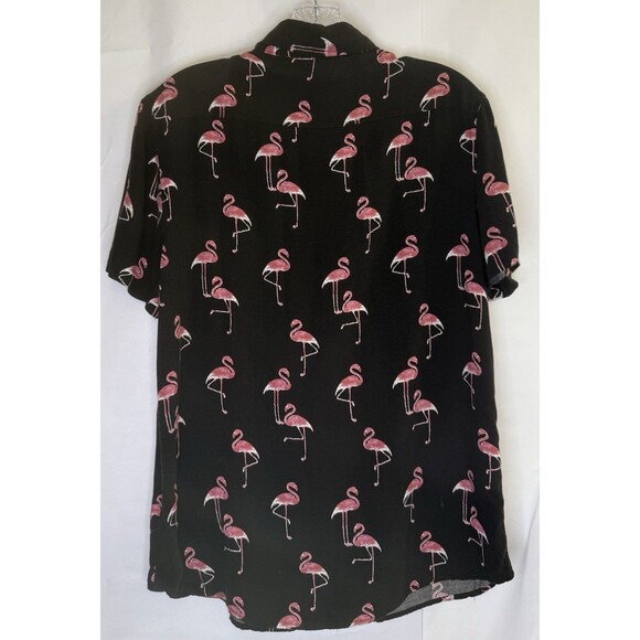 Sovereign Code Mens M Shirt Black Pink Flamingo Print Button Up Short Sleeve - Picture 2 of 8